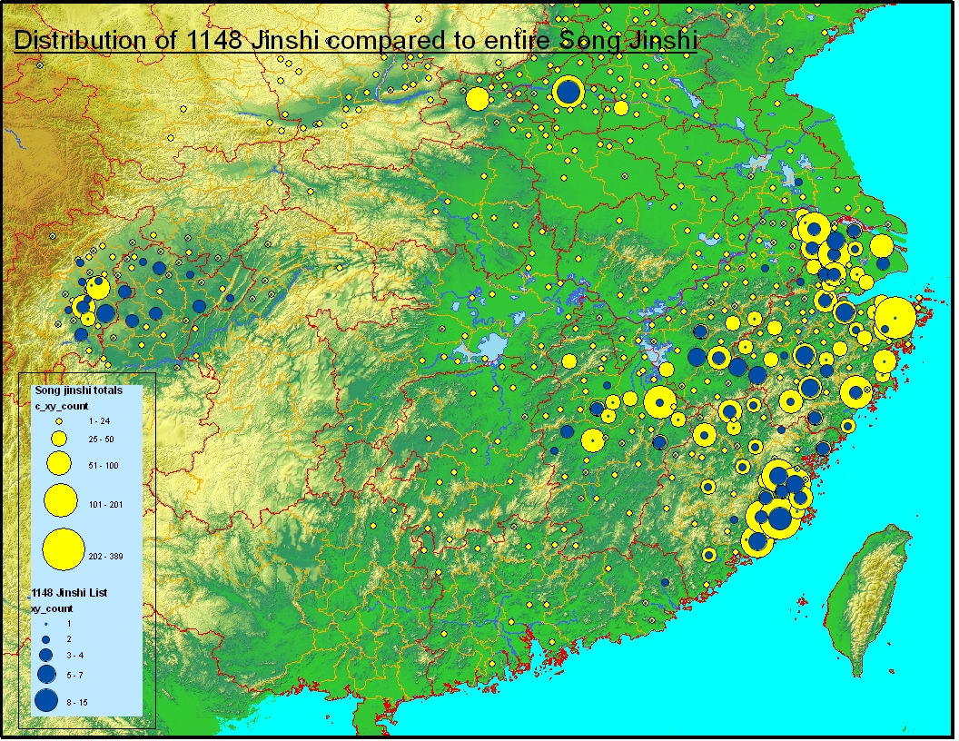 Distribution of 1148 Jinshi compared to entire Song Jinshi
