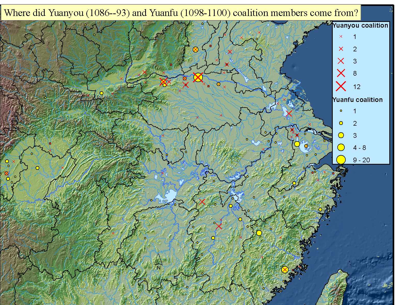 Where did Yuanyou(1086--93) and Yuanfu (1098-1100) coalition members come from?