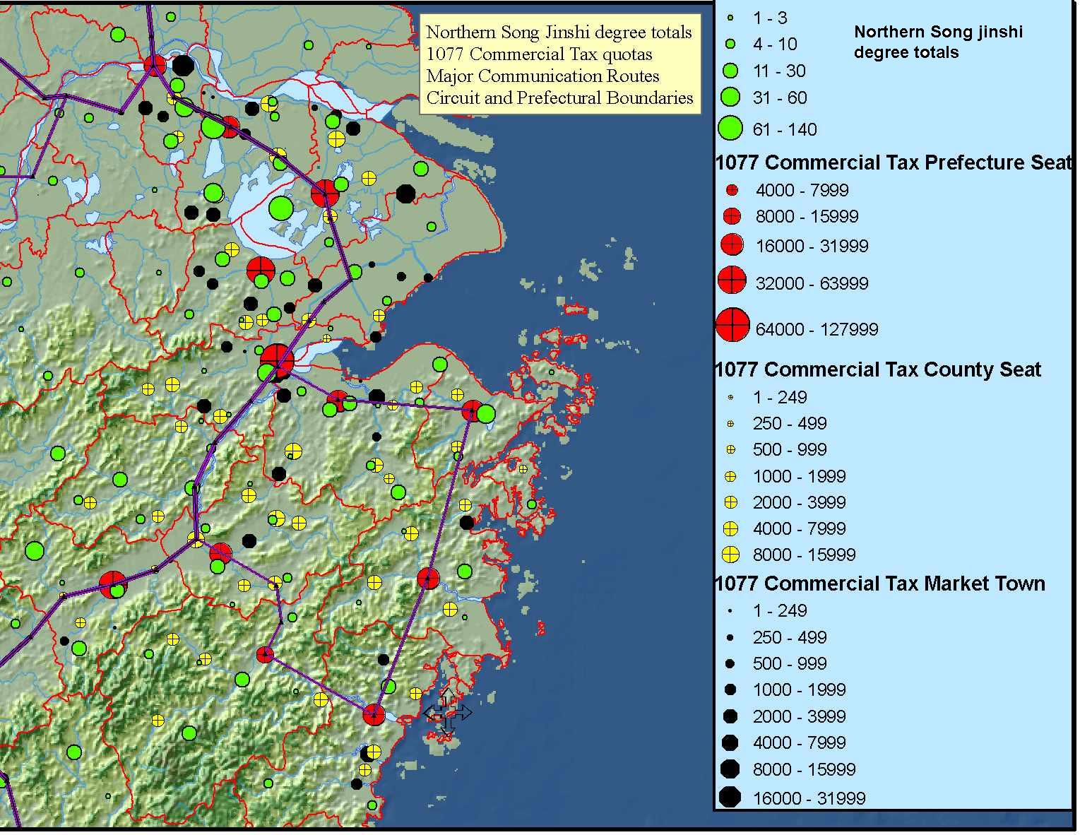 Northern Song Jinshi degree totals 1077 Commercial Tax quotas Major Communication Routes Circuit and Prefectural Boundries